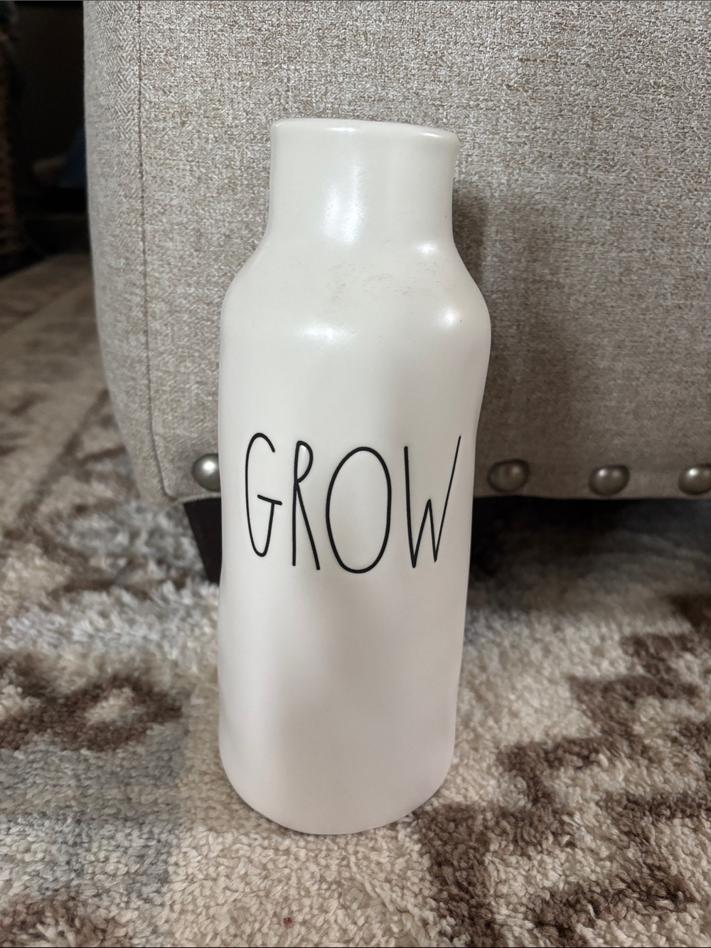 Rae Dunn White Ceramic Vase with Black GROW Lettering